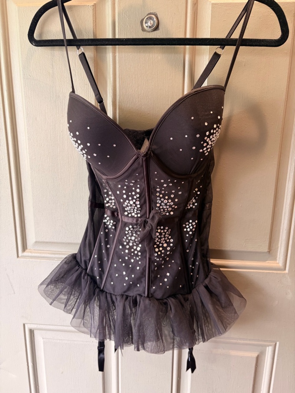 Victoria's Secret Black Rhinestone Bustier with Tulle Hem